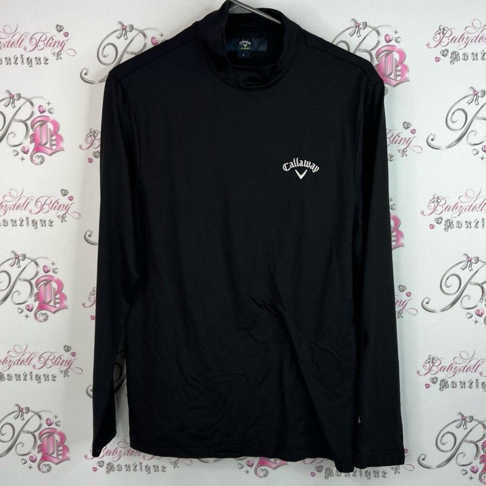 Callaway shirt turtleneck logo white front Men's Long Sleeve Black Tee